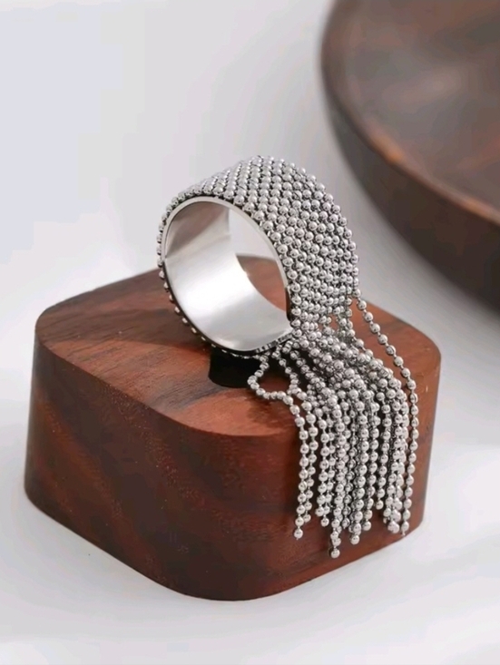 Anthropologie Jewelry - Silver Beaded Fringe Ring